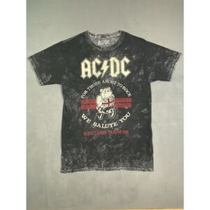 AC DC "For Those About To Rock We Salute You" T Shirt Men's Small Acid Wash Blck